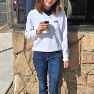 Women's Vintage Chapman Knit Thick V Neck White Sweater Medium